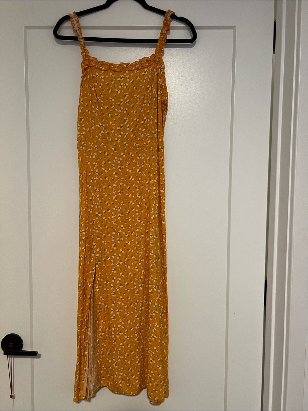 Mustard Floral Maxi Dress with Side Slit - Picture 2 of 7